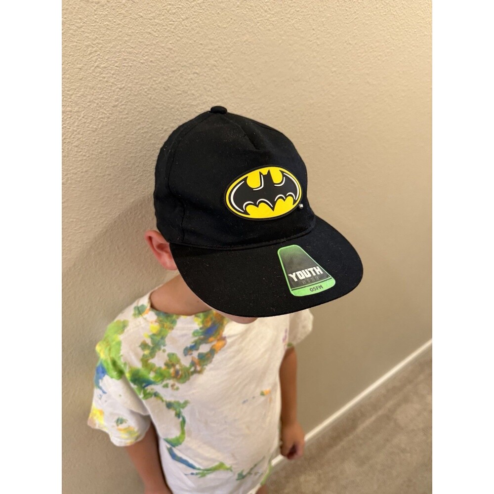 DC Comics Batman Youth Cap Hat Black Yellow Flat Bill